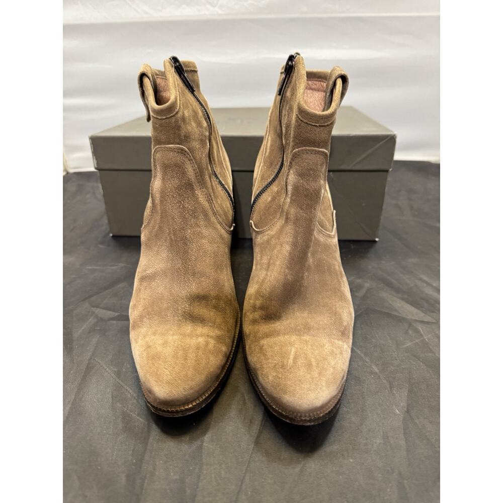 NYLON Italy Buffalo Leather Ankle Boots Cognac Brown Stacked Heel Womens 7.5/38